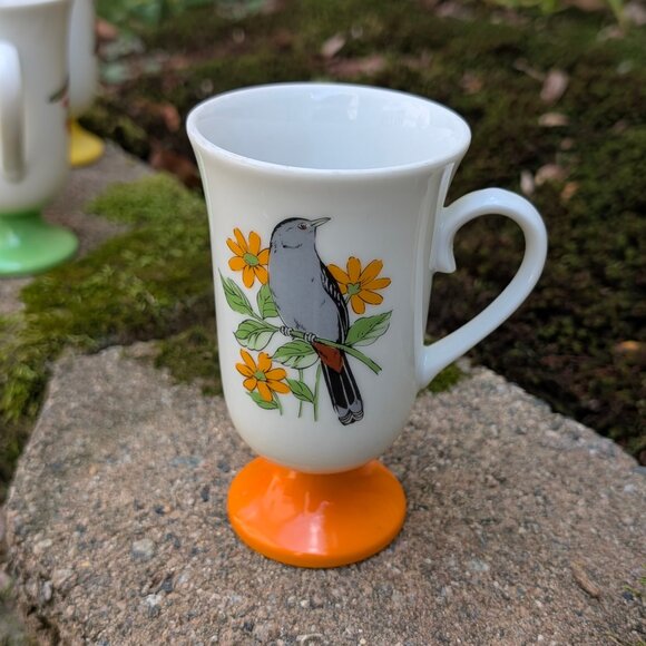 Vintage 60s 70s Irish Coffee Mug Set of 6 Made in Japan Bird Hot Toddy Glass Set - Picture 3 of 8